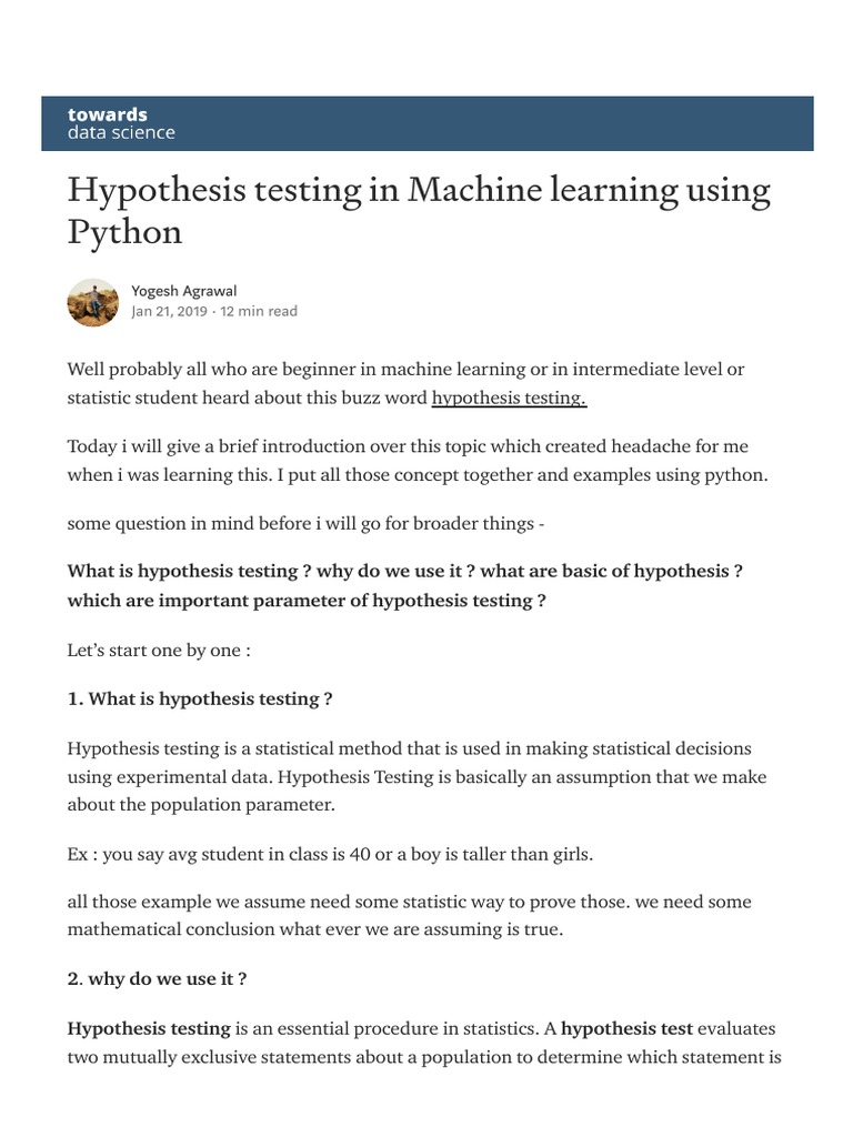 Hypothesis Testing in Machine Learning Using Python - by Yogesh Agrawal ...
