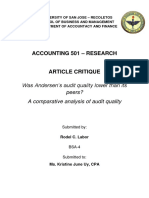 Accounting 501 - Research: Was Andersen's Audit Quality Lower Than Its Peers? A Comparative Analysis of Audit Quality