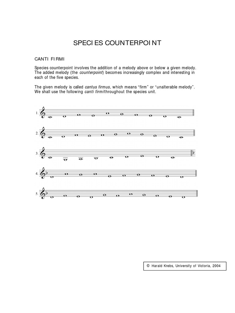 Species Counterpoint: Canti Firmi | PDF | Interval (Music) | Elements ...