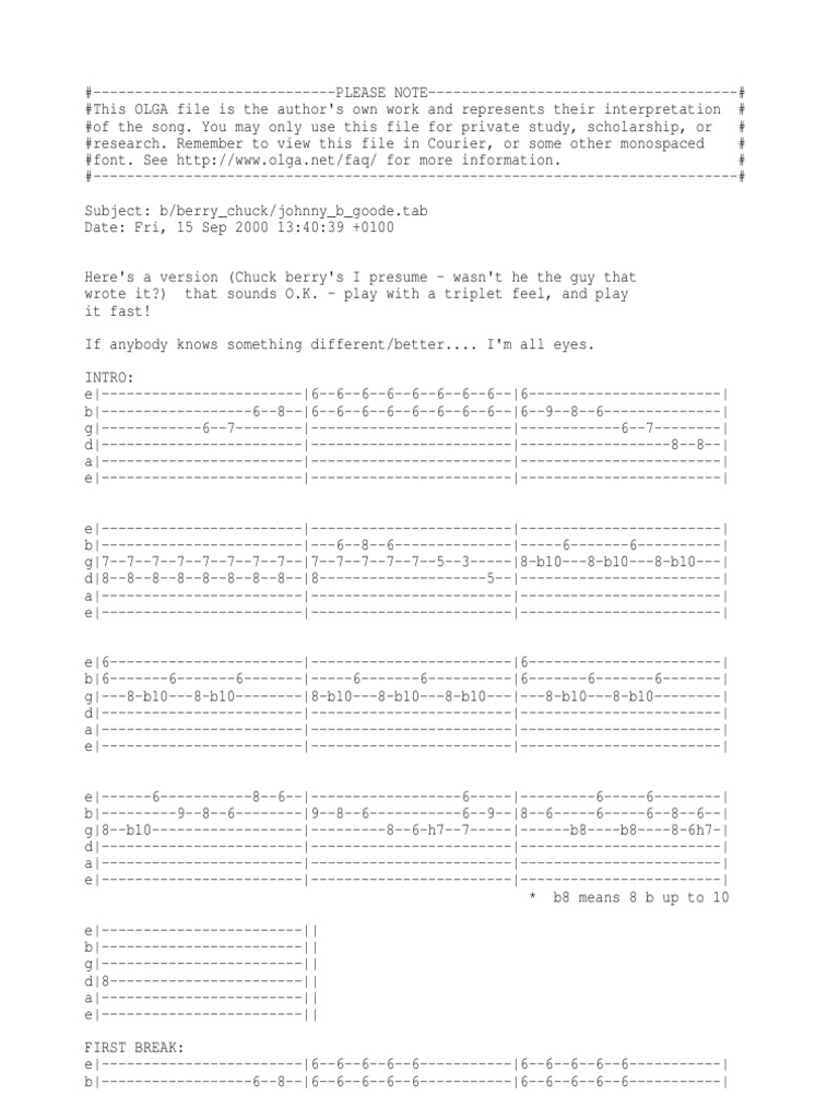 Johnny B. Goode Guitar Tab Guide | PDF