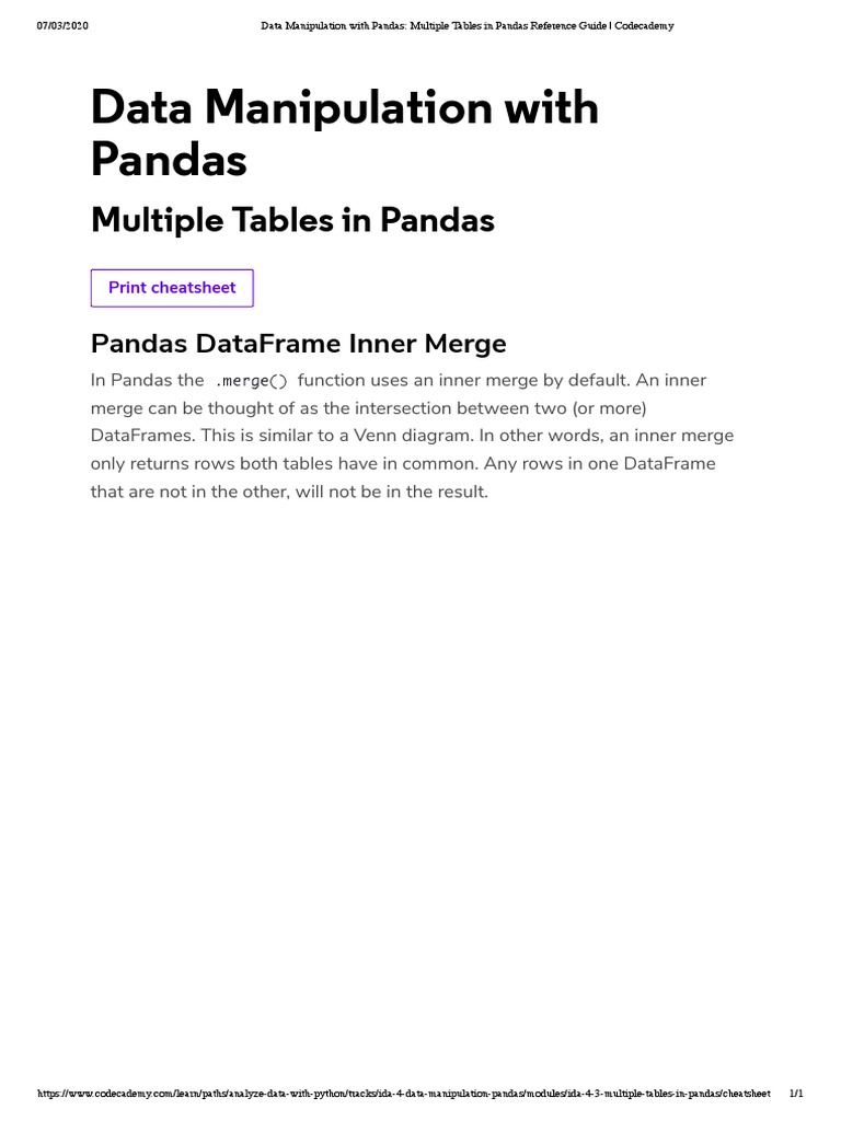 Data Manipulation With Pandas Multiple Tables in Pandas Reference