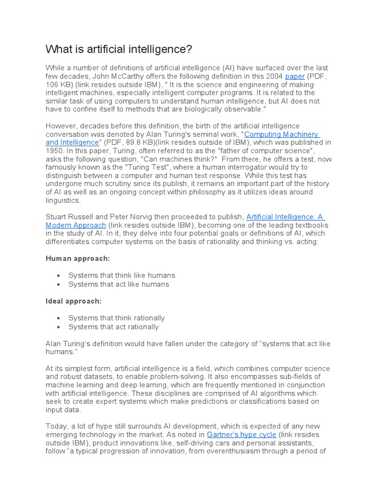AI Definitions: McCarthy and Turing | PDF | Artificial Intelligence ...