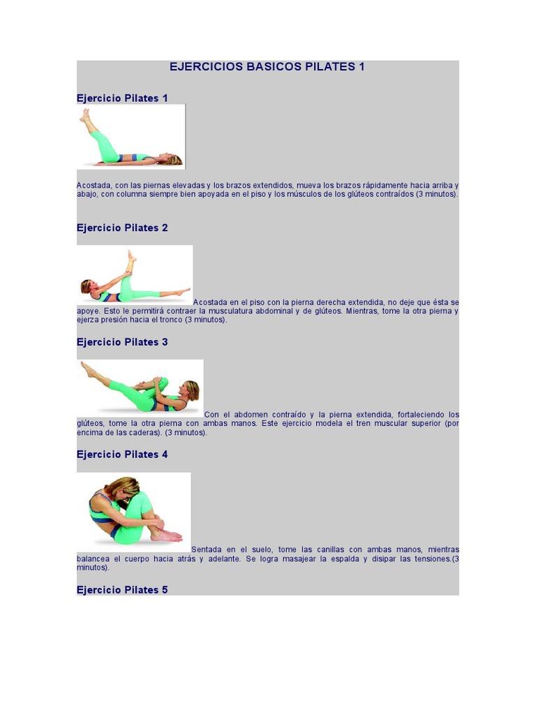 Tabla de ejercicios de Pilates.  Ejercicios de suelo, Ejercicios