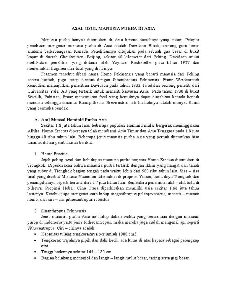 Asal Usul Manusia Purba Di Asia | PDF