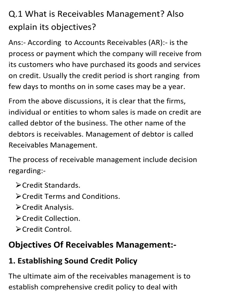 Assignment of receivables management pdf credit finance money