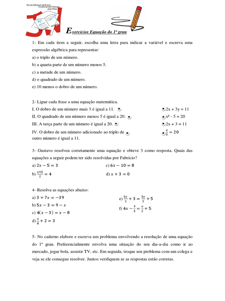 Exercícios Equação Do 1º Grau | PDF