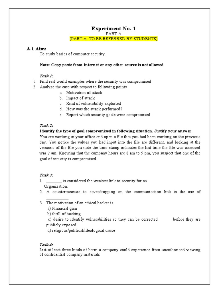 Cyber Security Basics Experiment | PDF | Vulnerability (Computing ...