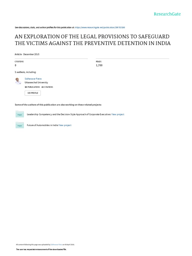 History Of Preventive Detention In India