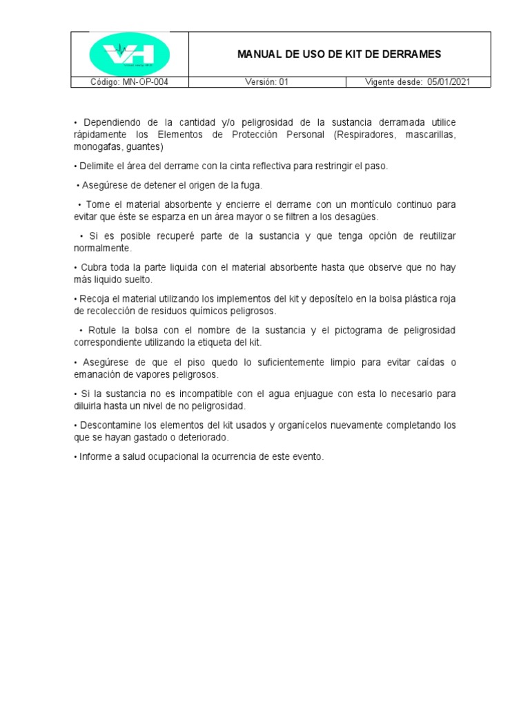 Instructivo de Uso del Kit de Derrames | PDF