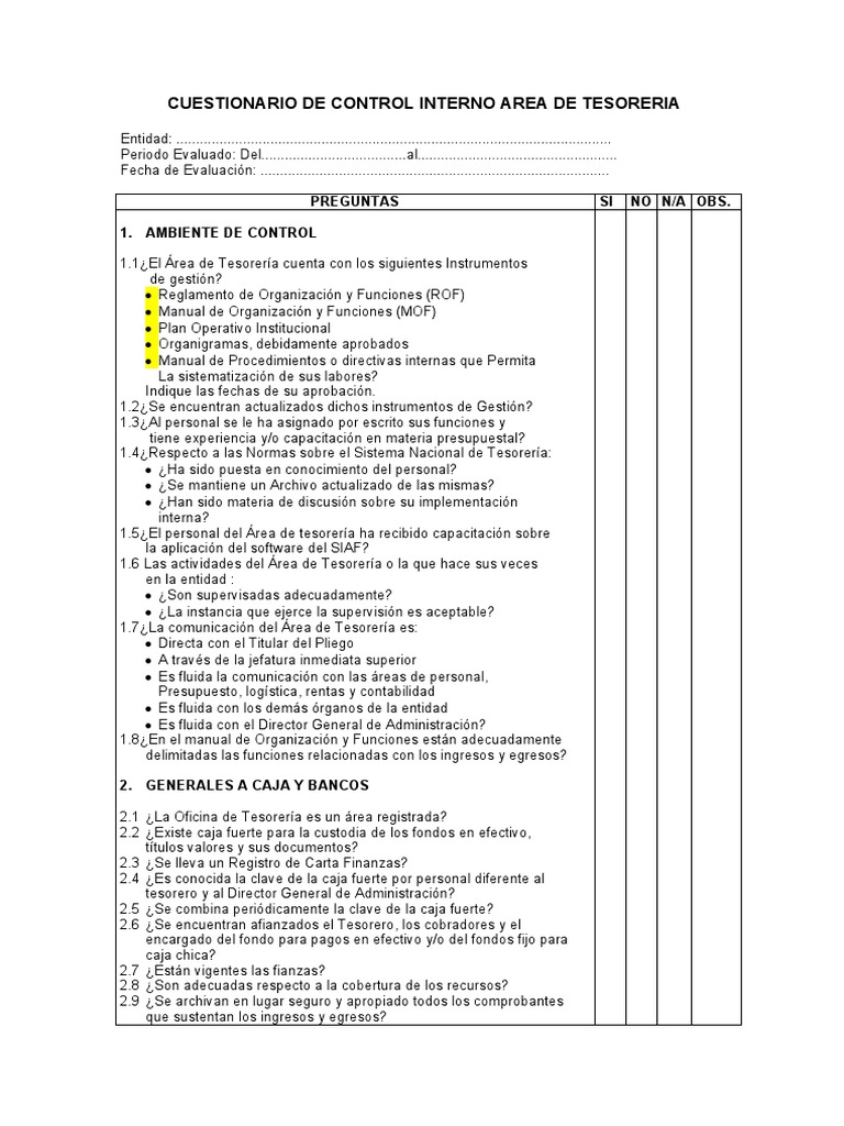 Cuestionario de Control Interno | PDF | Contabilidad | Presupuesto