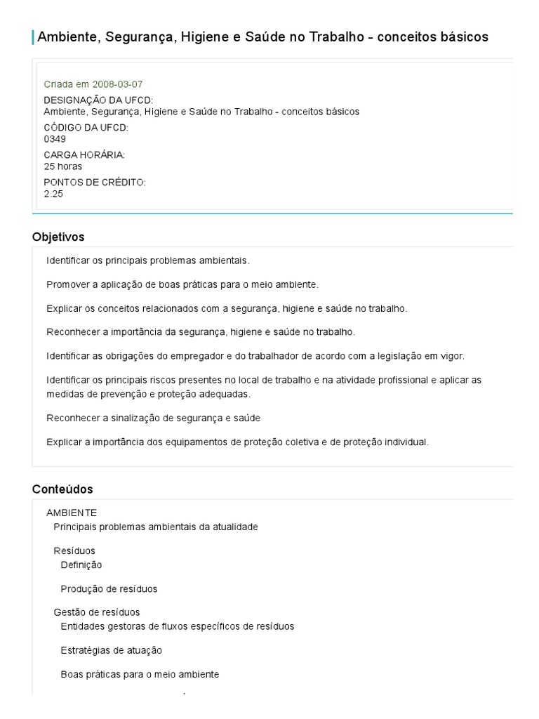 0349 Ambiente Segurança Higiene E Saúde No Trabalho Conceitos