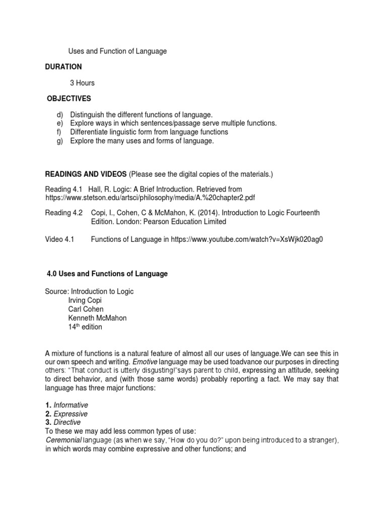 Week 5-Uses and Function of Language | PDF | Argument | Logic