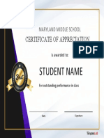 Certificate of Appreciation: Student Name