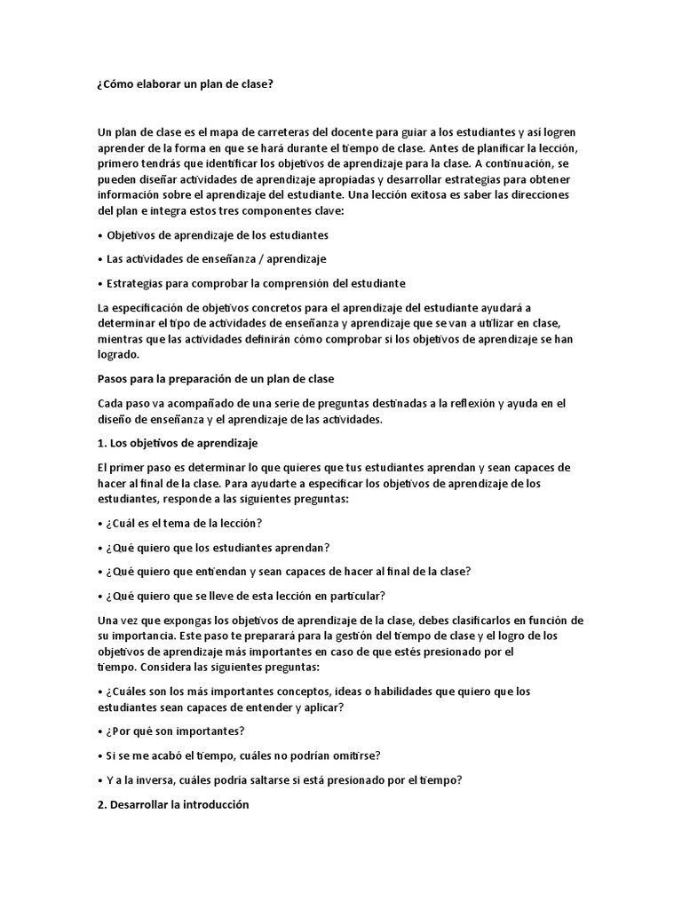 Cómo crear un plan de clase efectivo | PDF | Aprendizaje | Cognición