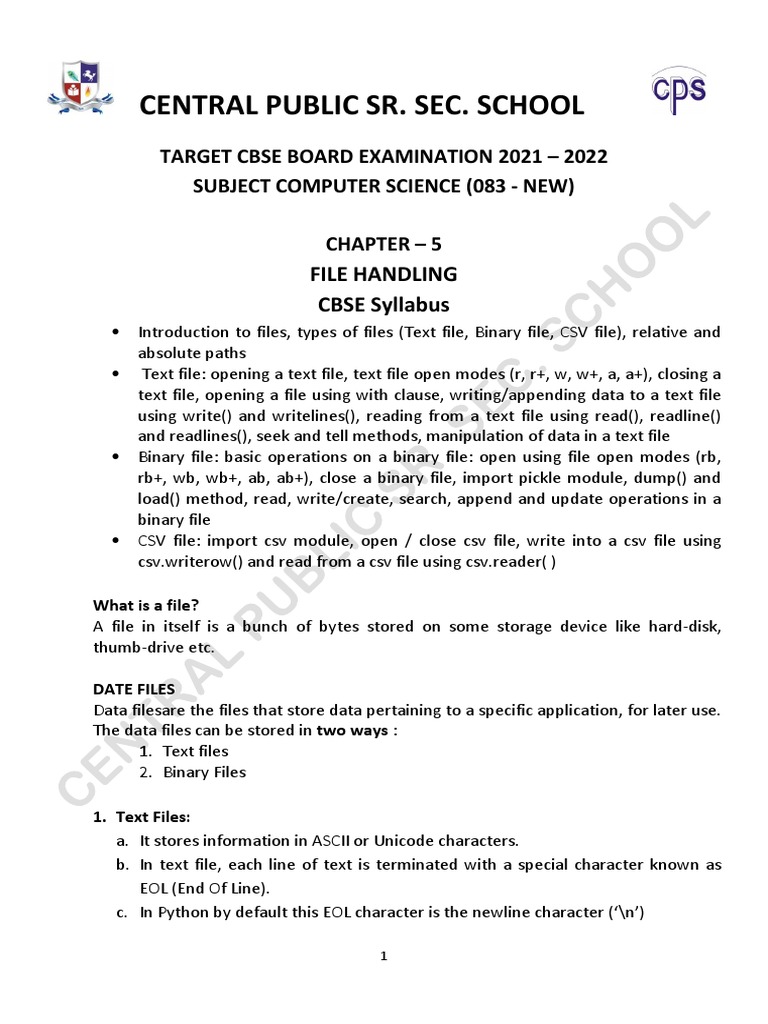 File Handling Cs Class 12 | PDF | Computer File | Computer Programming
