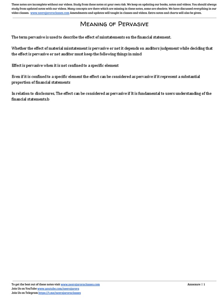 Meaning of Pervasive | PDF | Audit | Internal Control