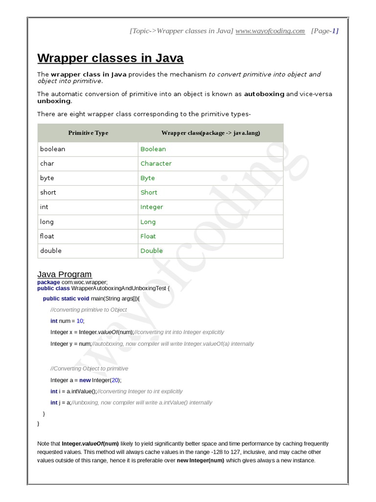 Wrapper Classes in Java | PDF
