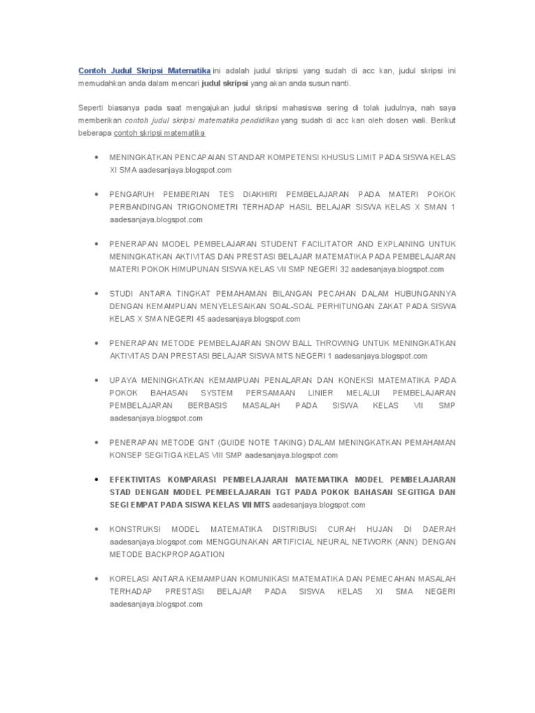 Contoh Abstrak Skripsi  Contoh  Judul Skripsi  Matematika