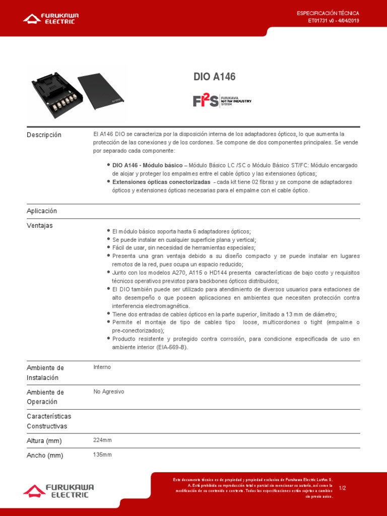 DIO A146: Módulo Óptico Furukawa | PDF | Óptica | Fibra óptica