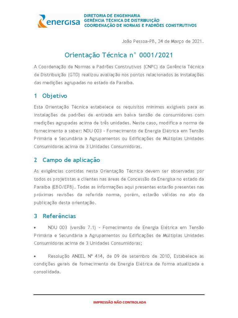 Ndu 003 Fornecimento De Energia Elétrica Em Tensão Prim E Sec A