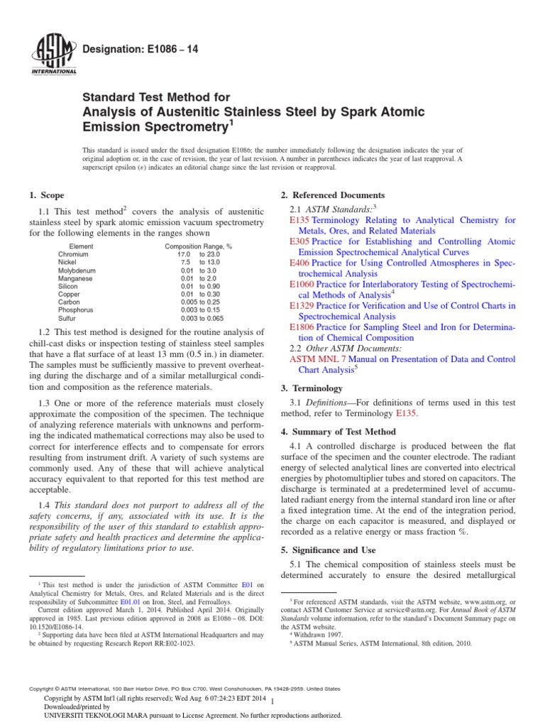Standard Test Method For Analysis of Aus | PDF | Steel | Capacitor