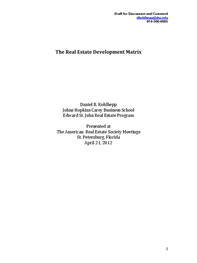 The Real Estate Development Matrix PDF Real Estate Appraisal Sales