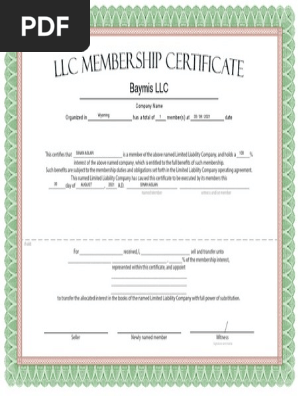 LLC Membership Certificate