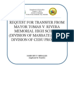 Request For Transfer From Mayor Tomas V. Rivera Memorial High School (Division of Masbate) To The Division of Cebu Province