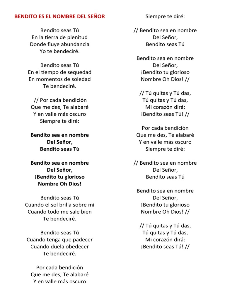 Bendito Es El Nombre Del Señor | PDF, image size:768x1024