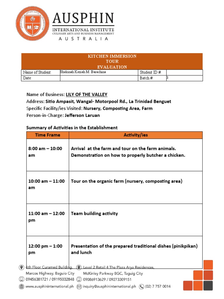 Kitchen Immersion Tour Evaluation Report | PDF | Foods | Kitchen