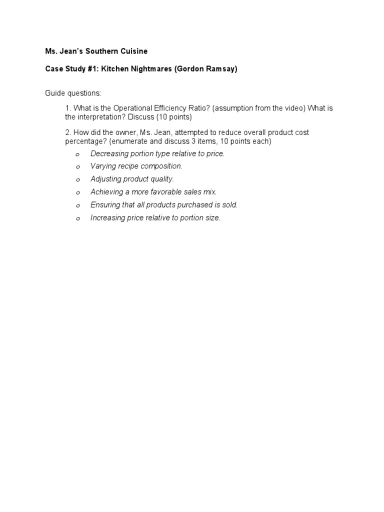 Case Study - Kitchen Nightmares | PDF | Waiting Staff | Menu