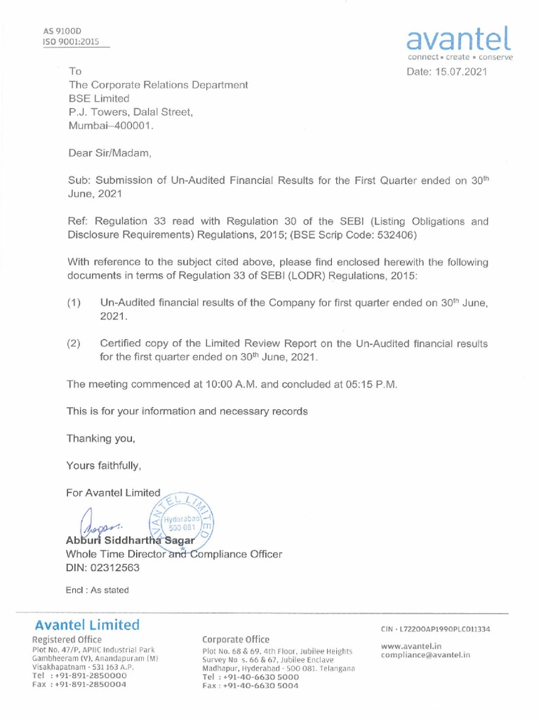 Avantel Limited | PDF | Financial Audit | Auditor's Report