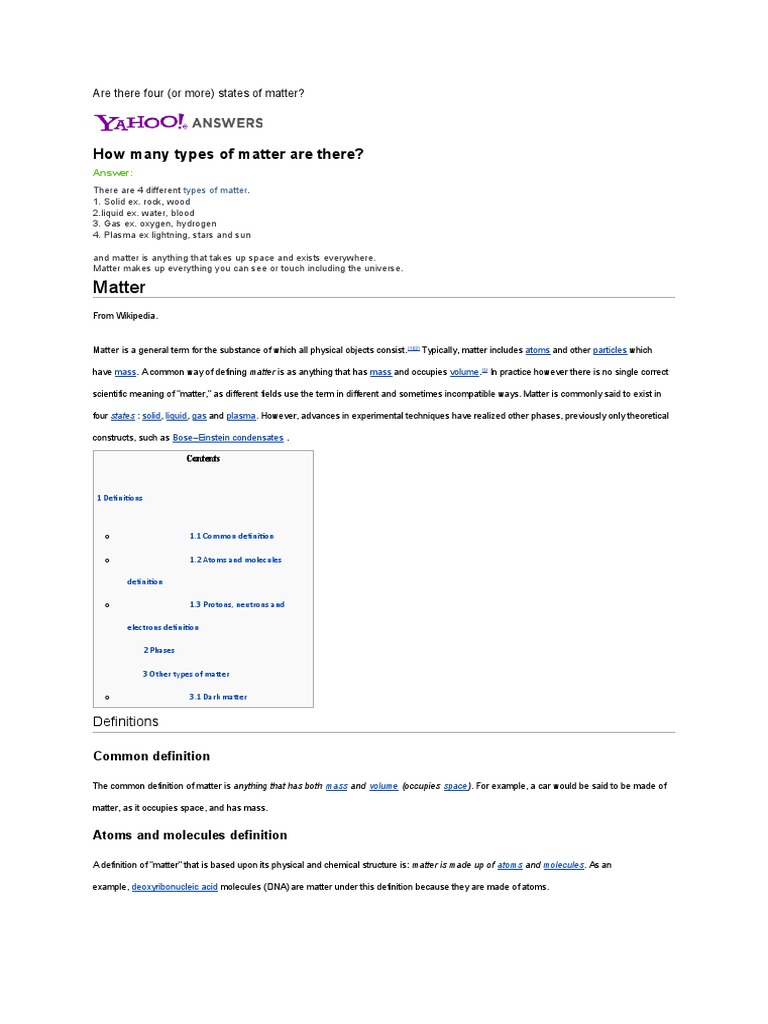 How Many Types of Matter Are There | PDF | Matter | Phase (Matter)