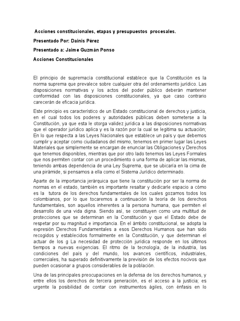 Acciones Constitucionales en Colombia | PDF | Constitución | Derecho ...
