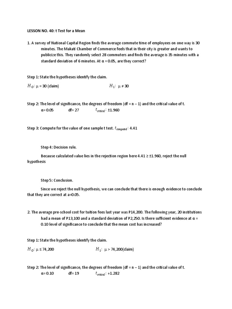 t Test Analysis for Commute and Tuition | PDF