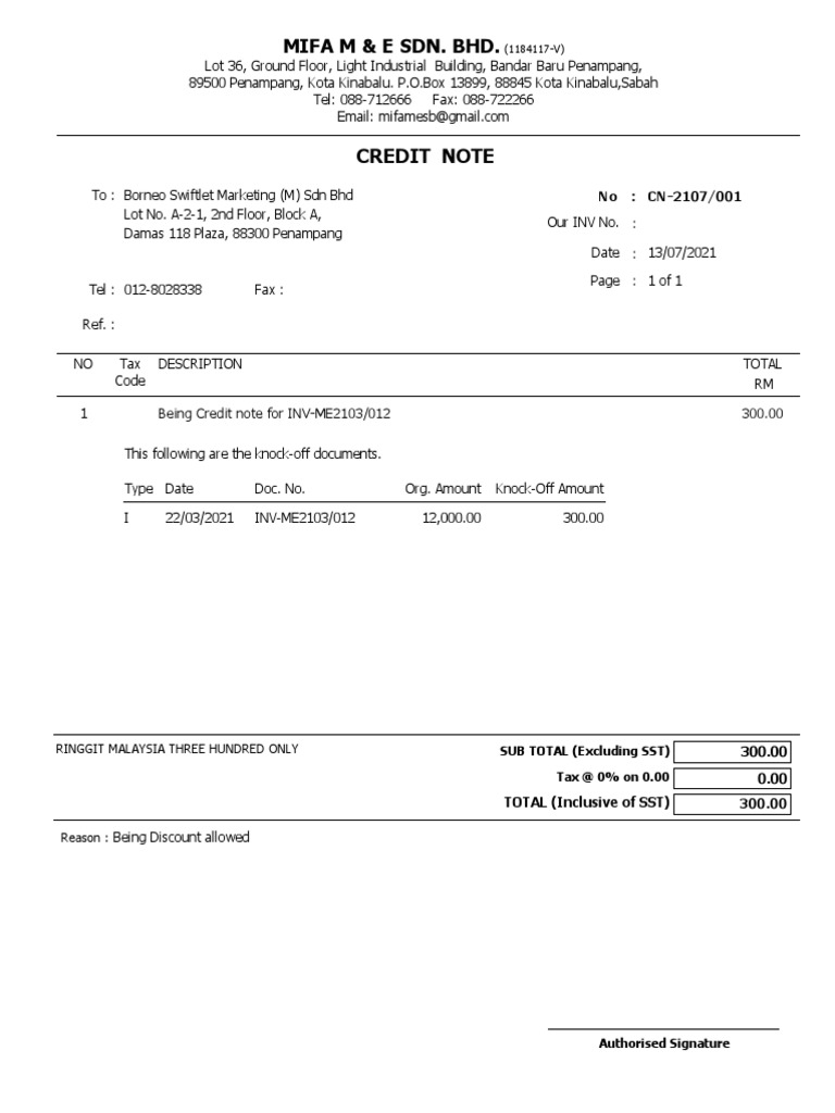 Credit Note for Borneo Swiftlet Marketing | PDF