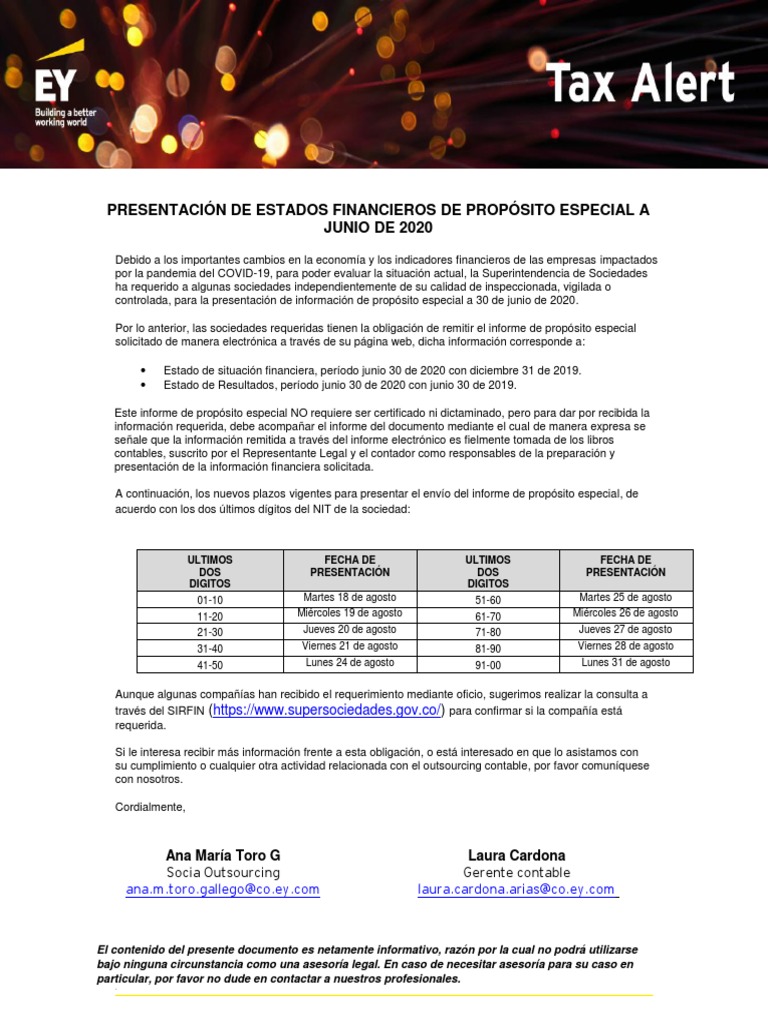 Tax Alert Reporte Estados Financieros Especiales A La Supersociedades