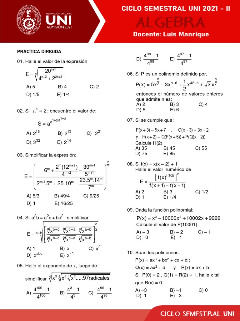 Ejercicios de División de Polinomios | PDF | Matemáticas | Teoría de ...
