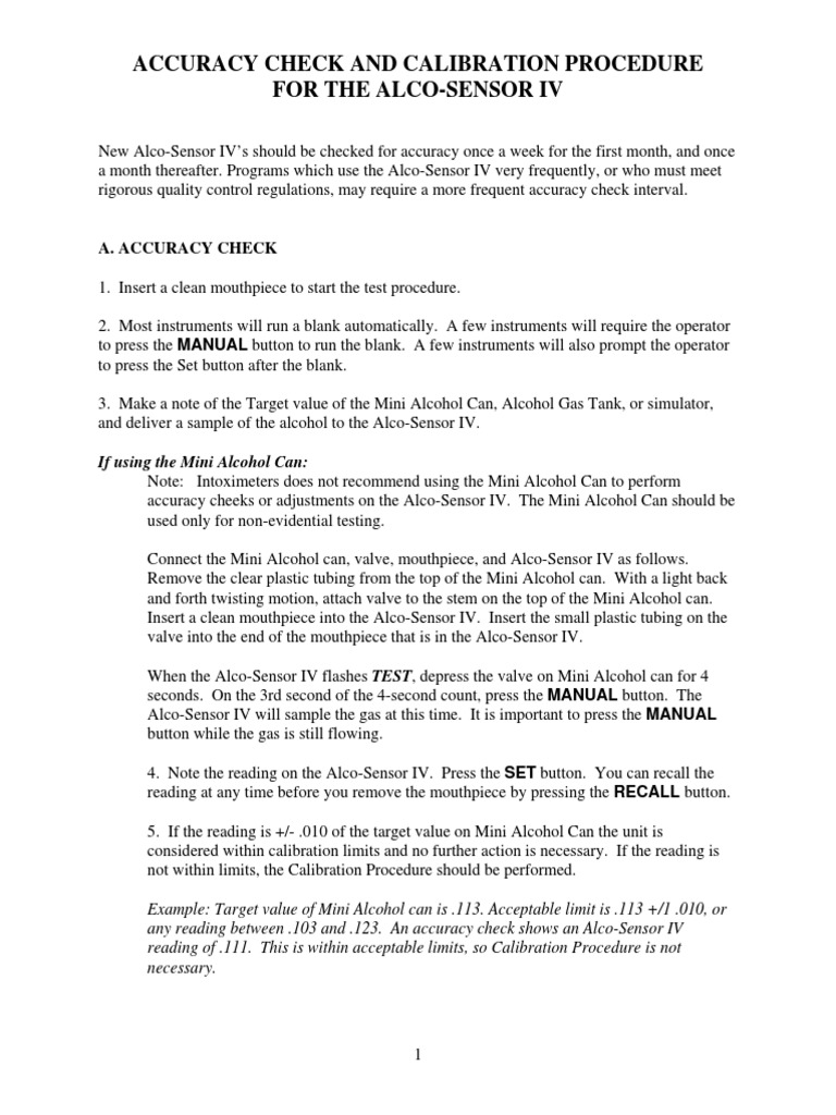 Calibration Instructions Alco Sensor IV PDF Calibration Valve