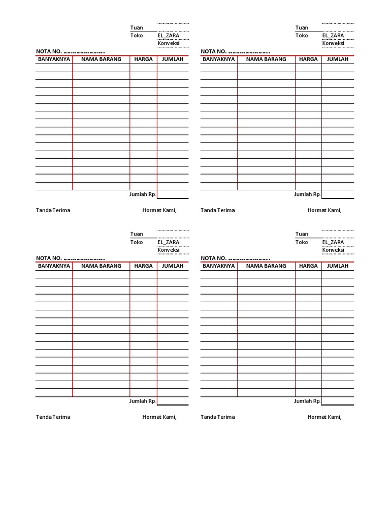 Contoh Nota Konveksi Excel | PDF