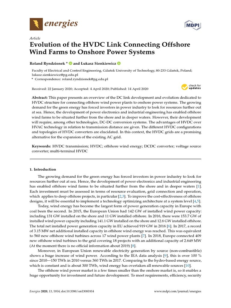 Energies: Evolution of The HVDC Link Connecting Offshore Wind Farms To ...