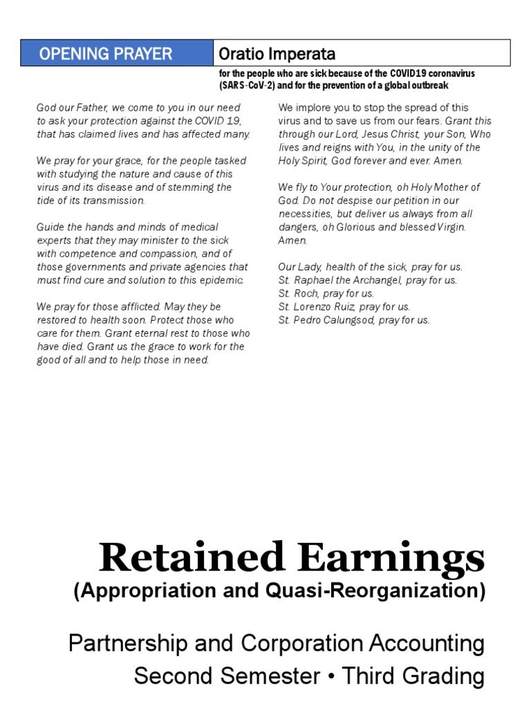 Topic No. 4 Retained Earnings Appropriation and Quasi