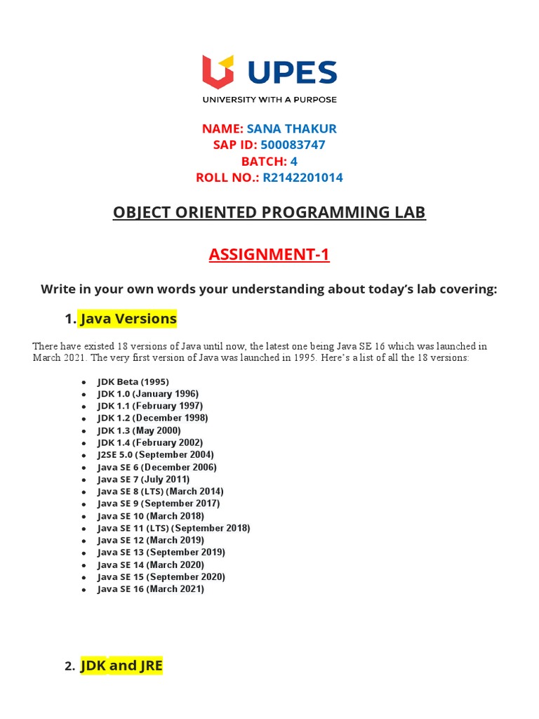 Object Oriented Programming Lab: Assignment-1 | PDF | Java (Programming ...
