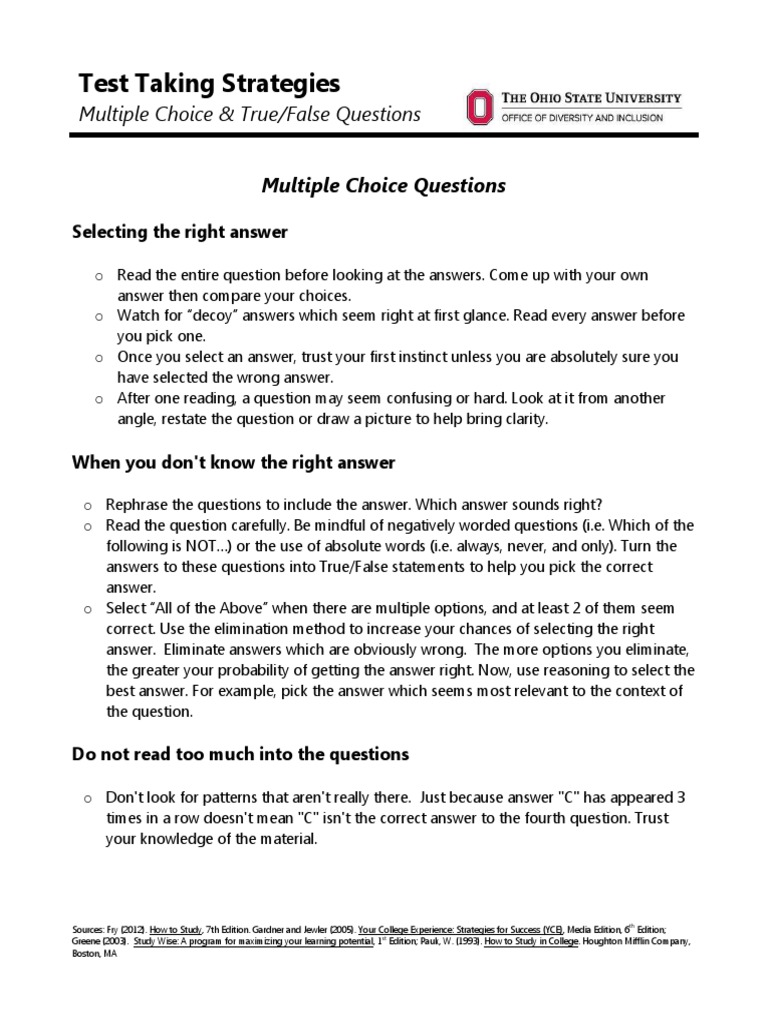 Effective Strategies for Test Taking | PDF | Multiple Choice | Test ...