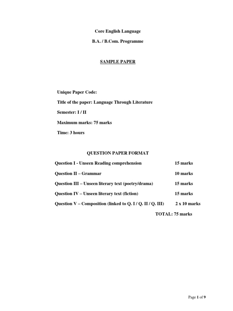 Question Paper English Language | PDF | Narration | Essays