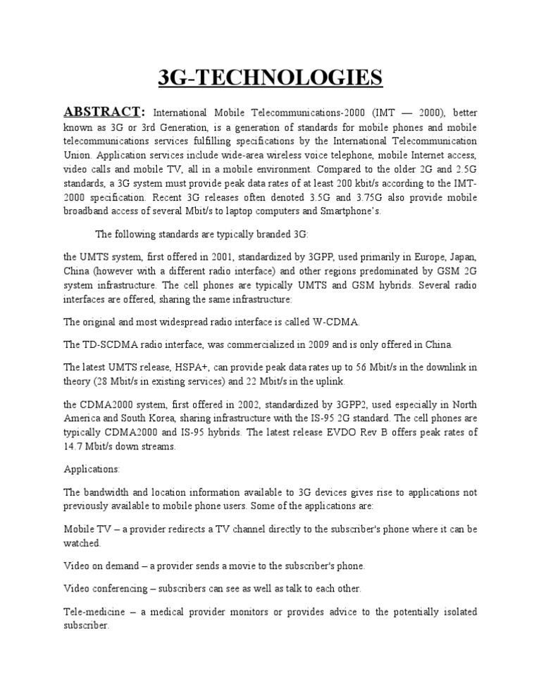 3G-Technologies: Abstract | PDF | Technology & Engineering
