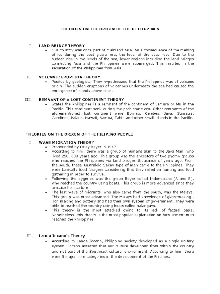 Theories on the origin of the philippines pdf philippines