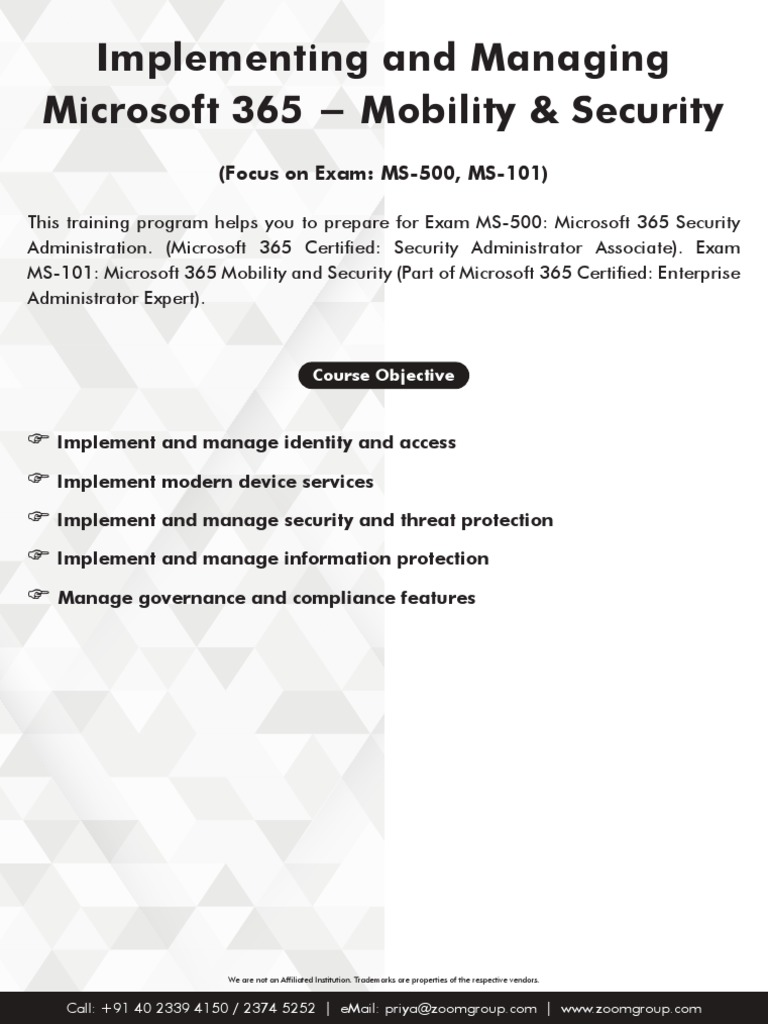 MS-500: Microsoft 365 Security Training | PDF | Mobile App | Windows 10