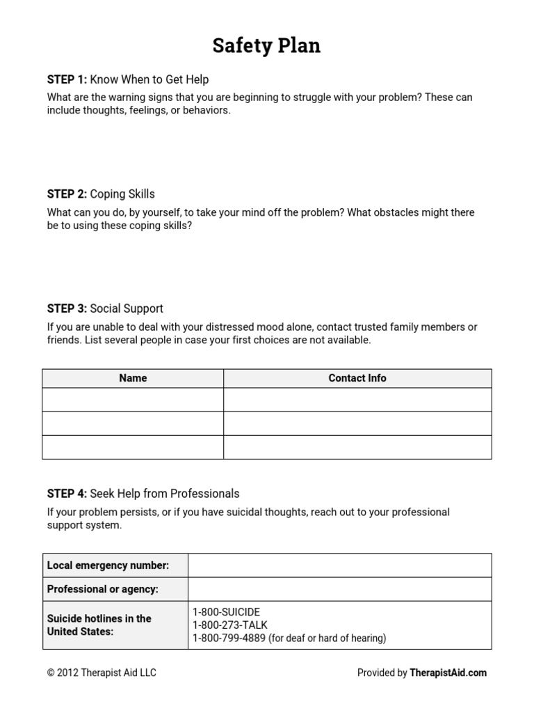 Safety Plan: STEP 1: Know When To Get Help | PDF | Self-Improvement