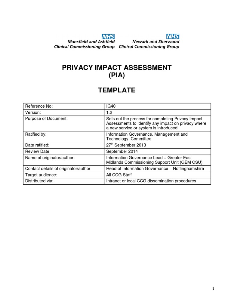 Privacy Impact Assessment Template PDF Confidentiality